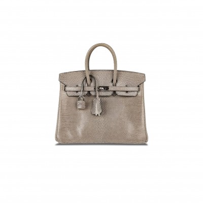 HERMÈS MASTER BIRKIN 30 LIZARD ELEPHANT GREY SILVER BUCKLE H028352CA57 (30*22*16cm)